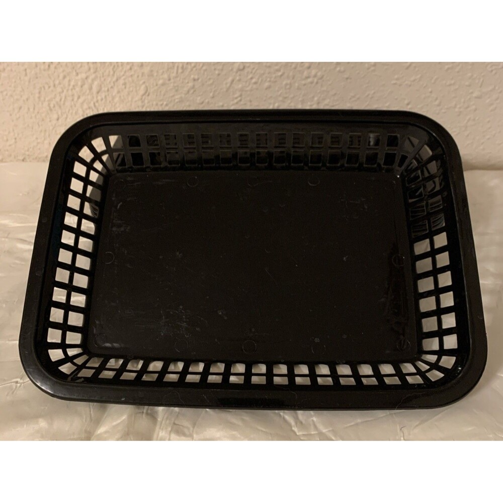 8 Fast Food Baskets Tray Black Plastic Food Service Camping Picnic Party